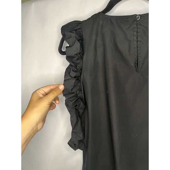 Black Ruffle Cotton Top Womens Medium Flutter Sleeves Romantic Cottagecore Fairy - Picture 11 of 15